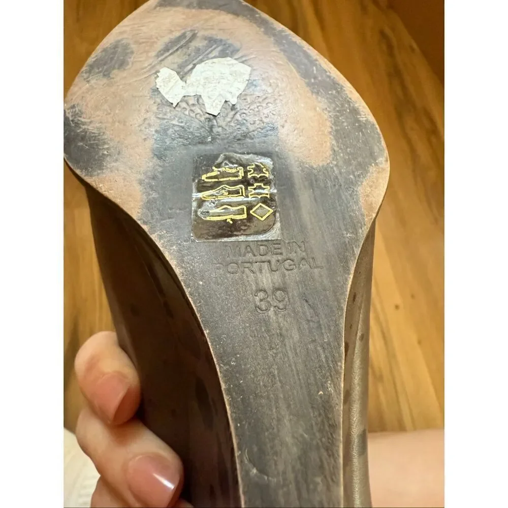 Free People Galactica Mules Point Toe Western Boho Leather Wedge Size 39 Brown
